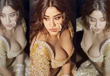 முக்கால்வாசி முன்னழகு அப்பட்டமாக தெரிய ஹாட் போஸ் கொடுத்த ஜான்வி கபூர்!!