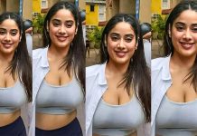 உடலோடு ஒட்டிய உடையில் பிதுங்கும் முன்னழகை காட்டி கிறங்கடித்த ஜான்வி கபூர்!!