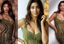 நெஞ்சுக்குக் கீழே ஓப்பனாக விட்டு போஸ் கொடுத்த ஸ்ரேயா!!