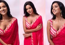 சேலையில் மாராப்ப விலக்கி விட்டு அந்த இடத்தை எடுப்பாக காட்டிய ரைசா வில்சன்!!