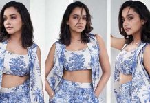 மேலாடையை திறந்து விட்டு உள்ள போட்டுள்ளதை அப்பட்டமாக காட்டிய அபர்ணதி!!