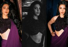 சேலையில் அந்த இடத்தை காட்டி வேற லெவல் போட்டோஷூட் நடத்திய ஸ்ருதி ஹாசன்!!