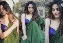 சேலையில் ஒரு சைட இறக்கி காட்டி கவர்ச்சி போஸ் கொடுத்த தேஜு அஸ்வினி!!