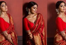 மாராப்ப விலக்கி அந்த இடத்தை காட்டி ரசிகர்களை சூடேற்றிய ஸ்ரேயா!!